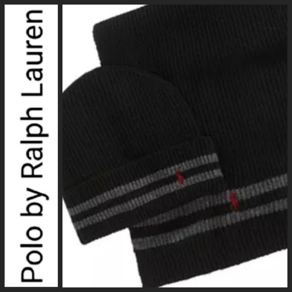 NEW! POLO BY RALPH LAUREN Men's Wool Blend Knit Hat & Scarf 2pc. Set.